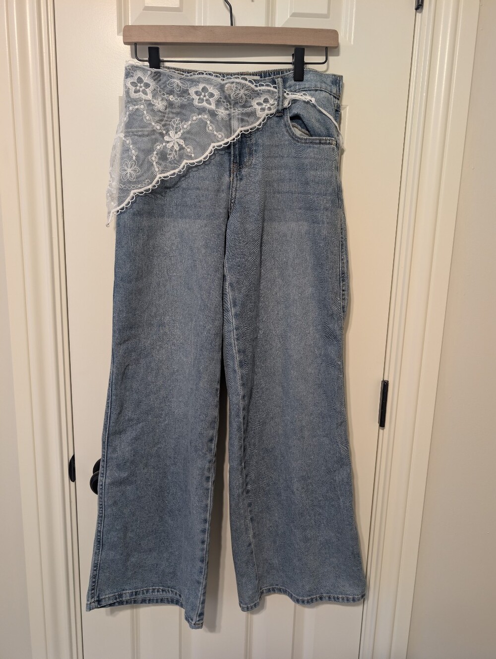 Vanilla Star Lace Scarf Belt Wide Leg Jeans Y2K Boho
